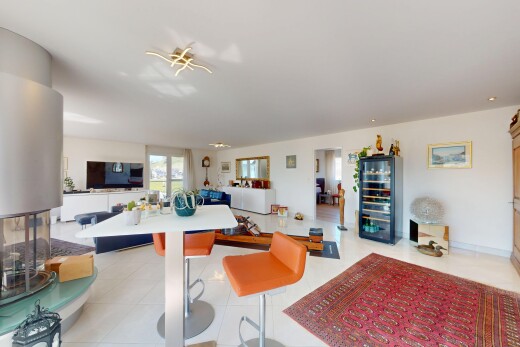 innenraum mit natürliches licht, gipskartonwand, und fernseher