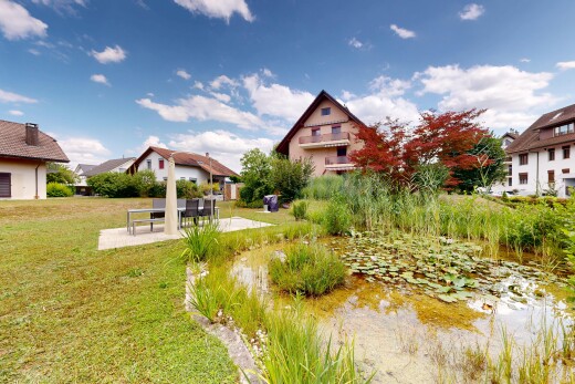 garten mit terrasse, rasen, und day time