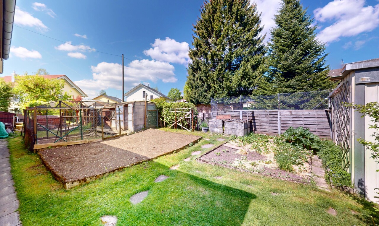 garten mit zaun, day time, und rasen
