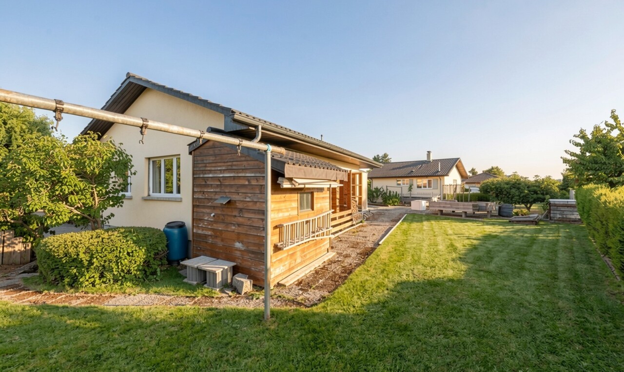 façade avec pelouse, property visible, from property, et bardage horizontal