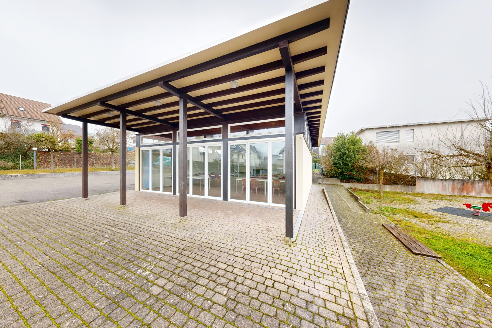 terrasse mit overcast, terrasse, und zaun