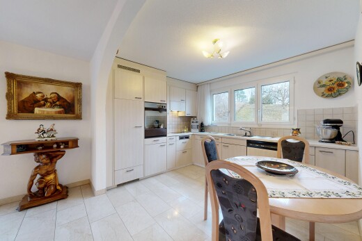 küche mit gipskartonwand, drywall, inside property, ofen, und küchenrückwand beim herd
