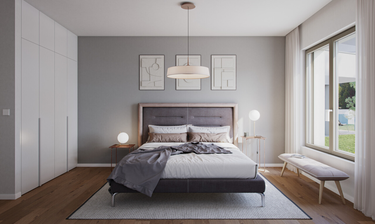 zimmer / schlafzimmer mit inside property, gipskartonwand, drywall, holzfußboden, und wood finish floor