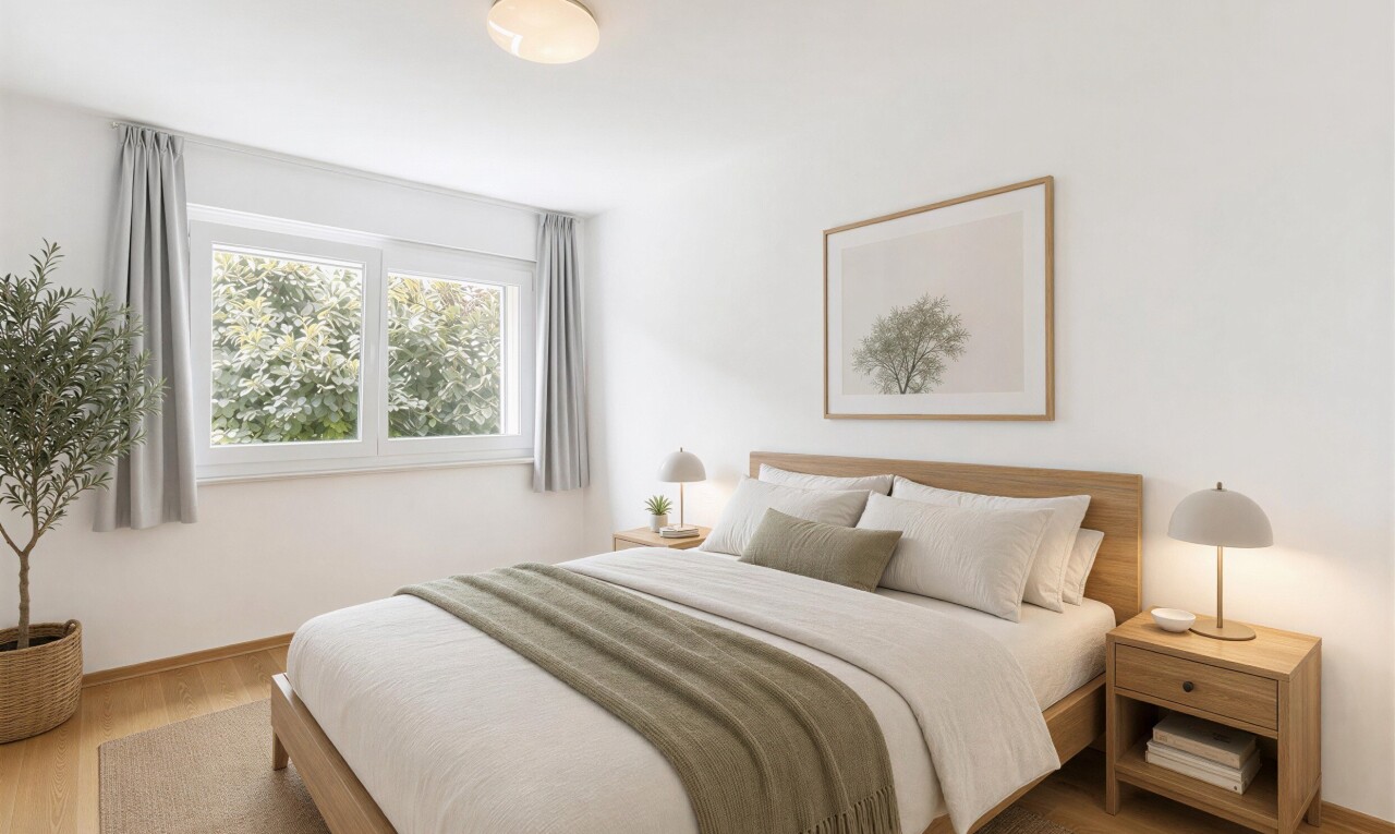 chambre avec inside property, cloison sèche, drywall, sol en finition bois, et wood finish floor