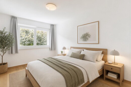 chambre avec inside property, cloison sèche, drywall, sol en finition bois, et wood finish floor