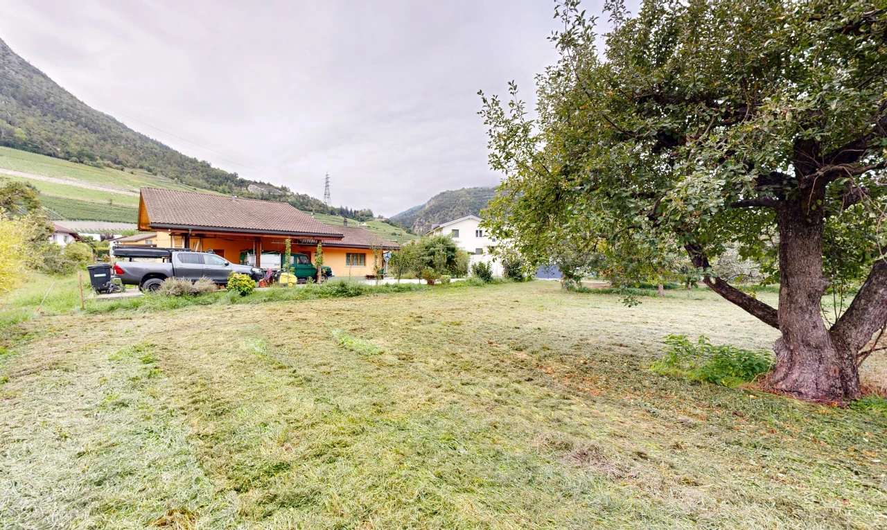 jardin avec mountain view, vue sur la montagne, property visible, et overcast