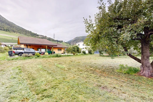 jardin avec mountain view, vue sur la montagne, property visible, et overcast