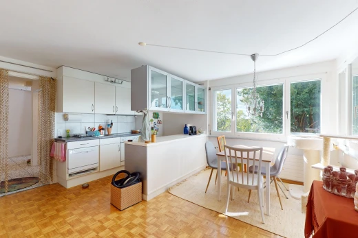 küche mit natürliches licht, arbeitsplatten, schränke mit glastüren, und weiße schränke