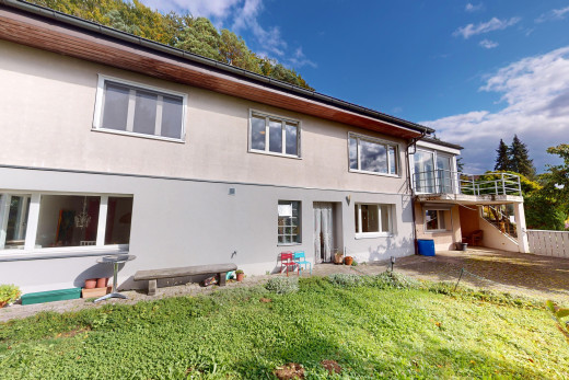 außenansicht mit rasen und terrasse