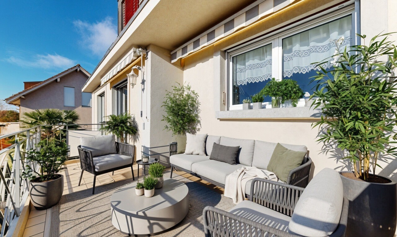 terrasse avec terrasse, espace de vie extérieur, et day time