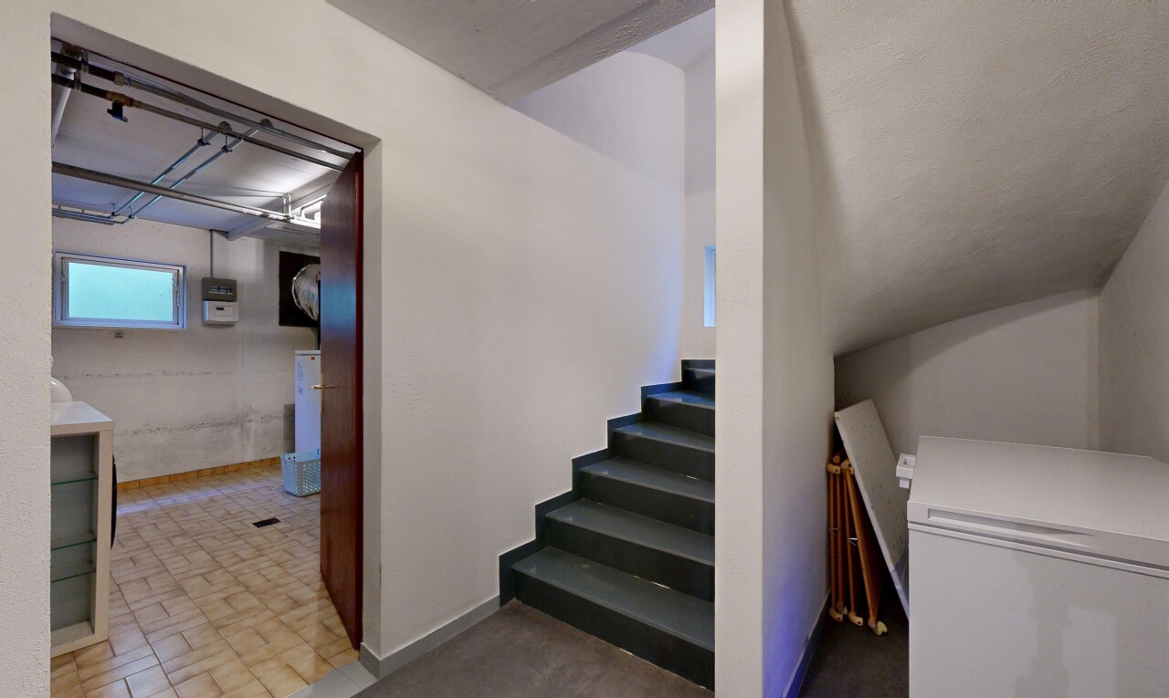 treppe mit chest freezer, natürliches licht, natural light, treppen, und inside community