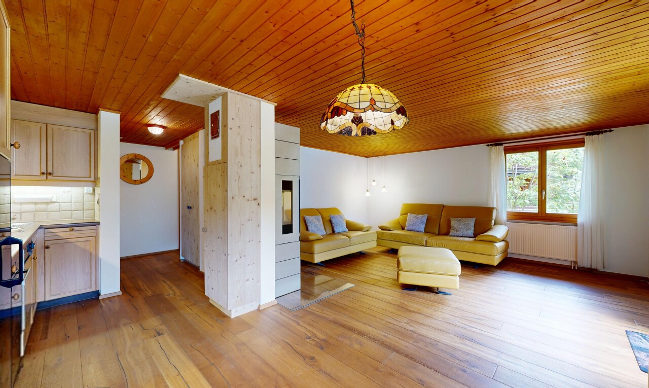living area featuring wood-type flooring, wood ceiling, and radiator heating unit