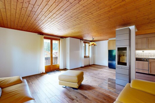salon avec wood ceiling, plafond en bois, natural light, lumière naturelle, et inside property