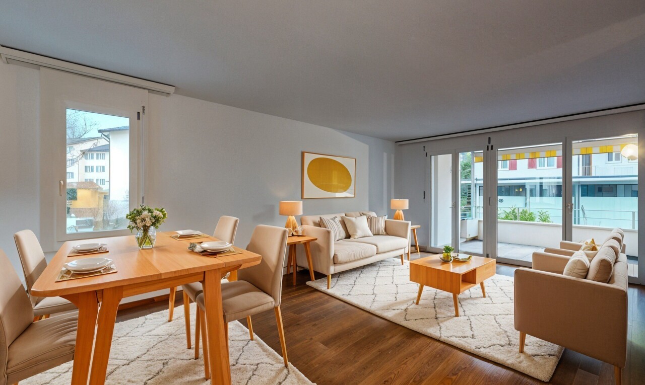 salon / salle à manger avec inside property, wood finish floor, sol en finition bois, natural light, et lumière naturelle
