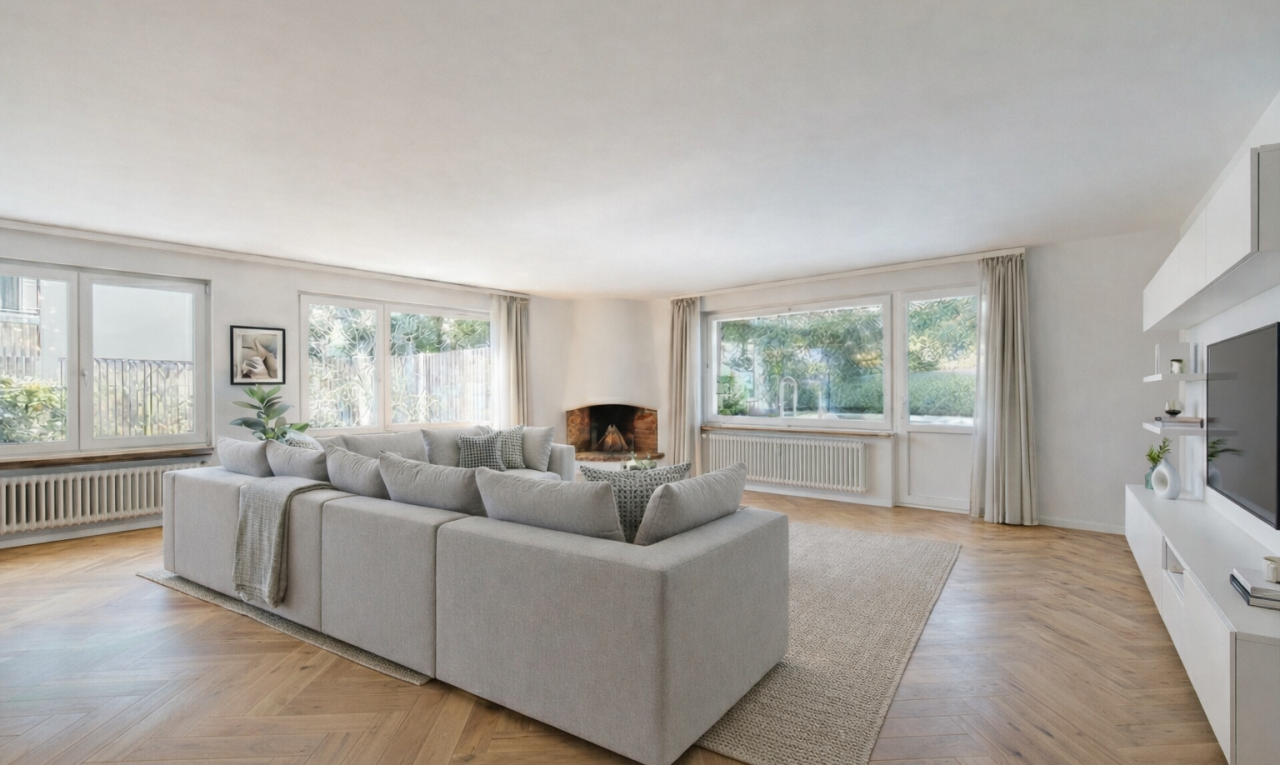 wohnzimmer mit parquet floor, holzfußboden, wood finish floor, inside property, und gipskartonwand