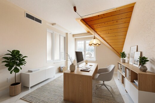 bureau avec inside property, light floor, lumière naturelle, natural light, et télévision