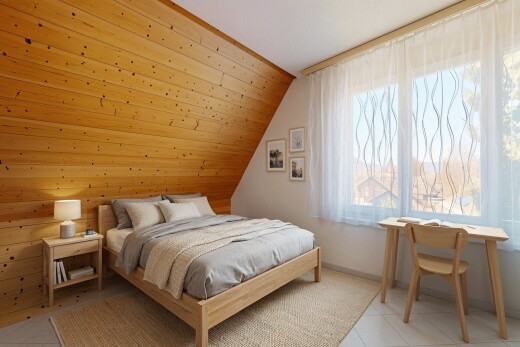 chambre avec plafond voûté, vaulted ceiling, lumière naturelle, natural light, et inside property