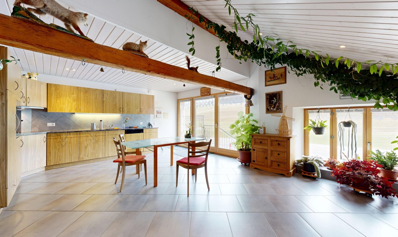 dining space with wood ceiling and recessed lighting