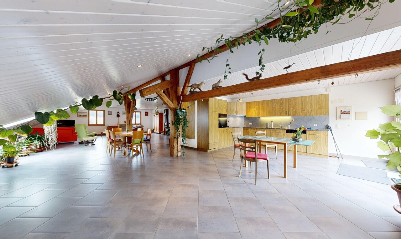 dining room featuring lofted ceiling