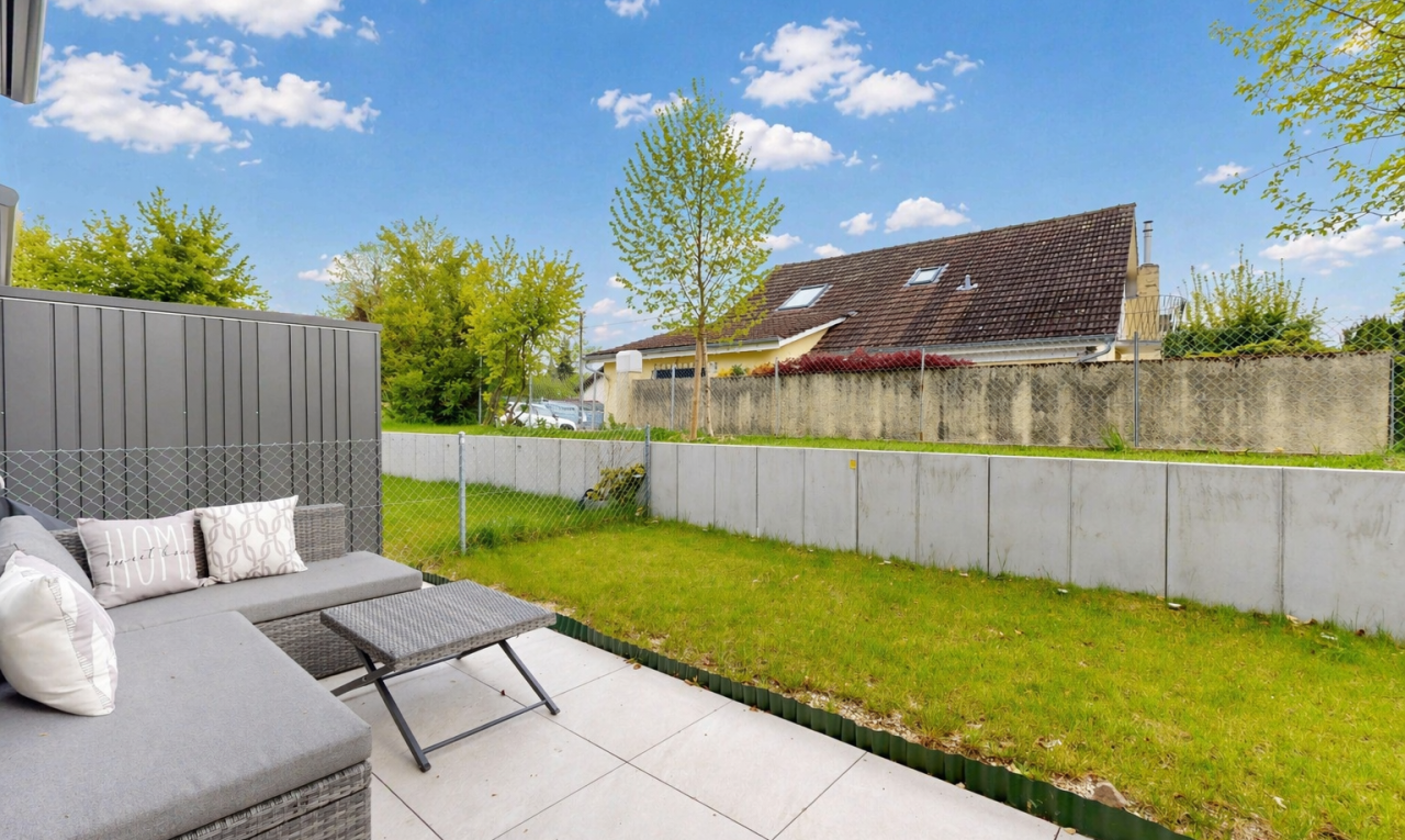 terrace with a patio area, a fenced backyard, and outdoor furniture