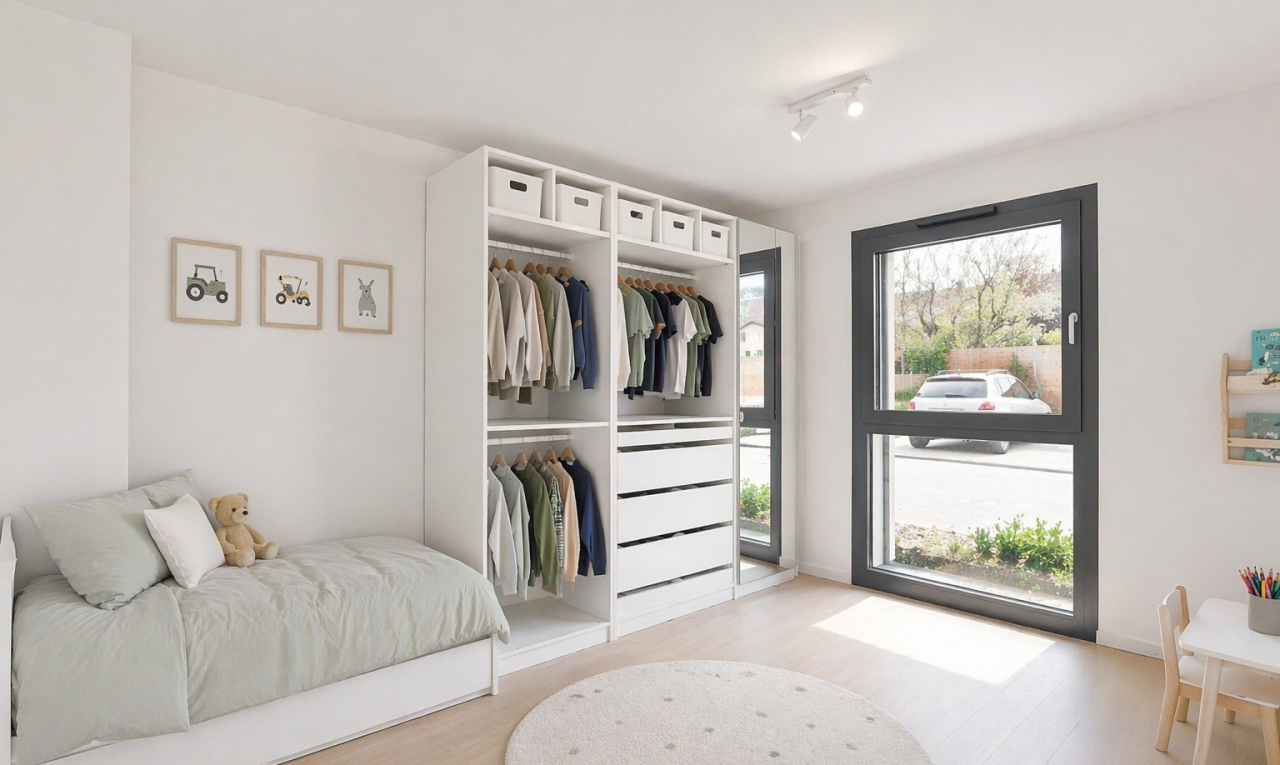 walk in closet with light wood-style floors