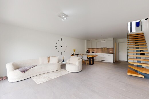 living area with stairway