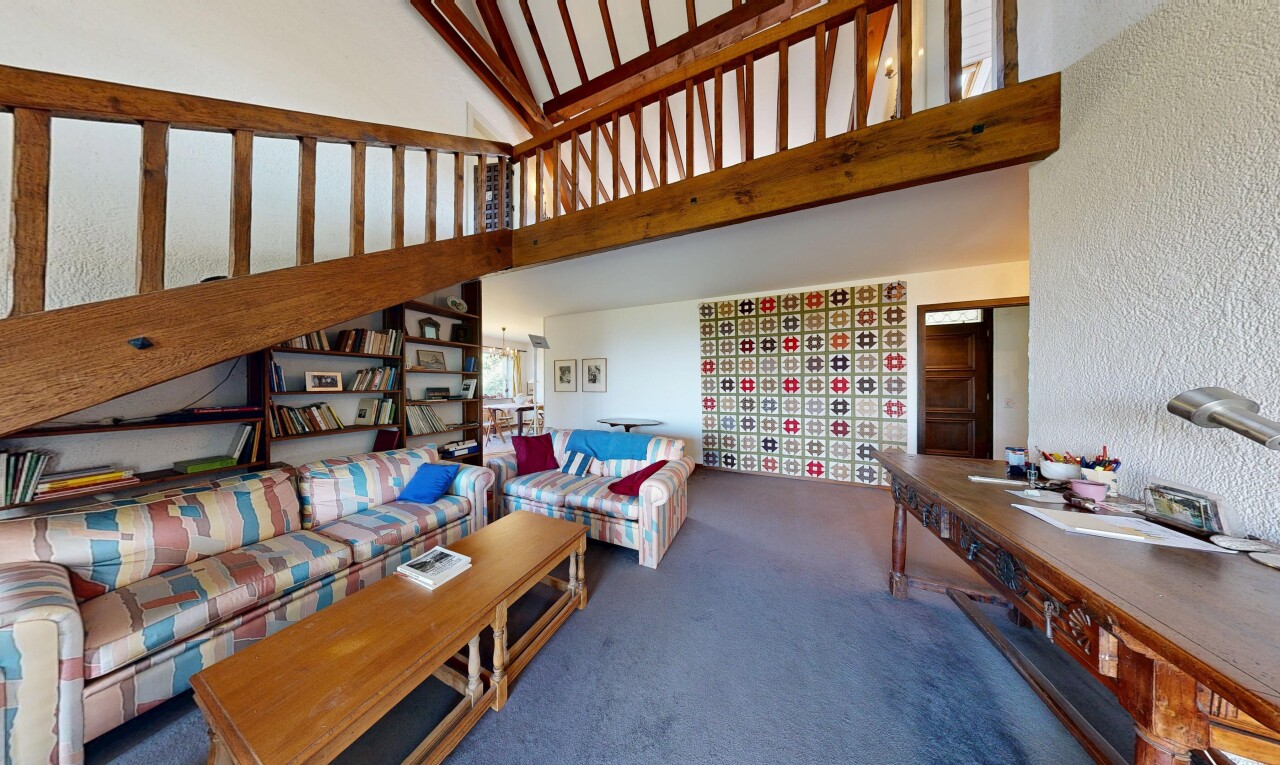 salon avec inside property, high ceiling, plafond haut, carpet, et moquette