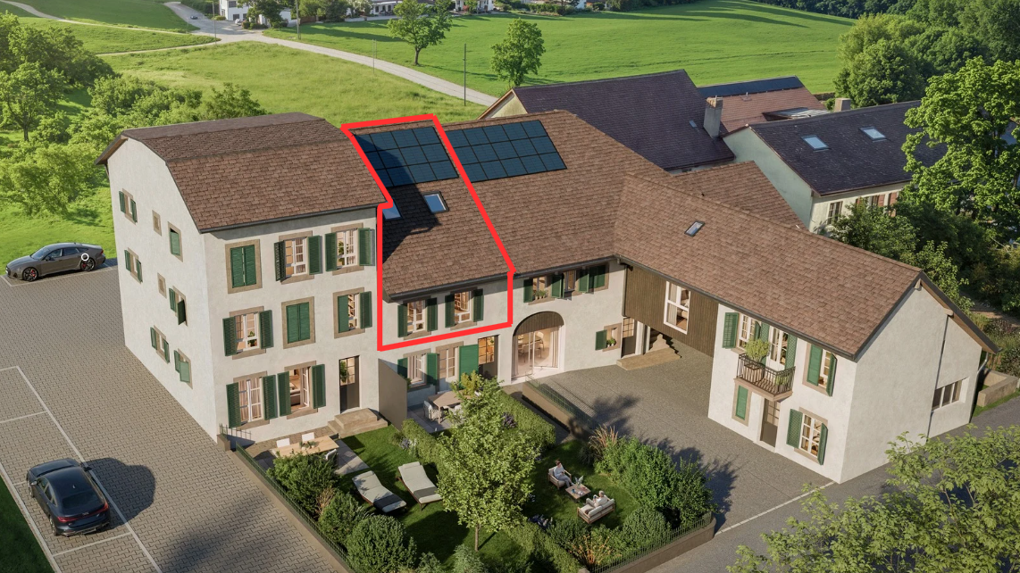 view of property with roof mounted solar panels and roof with shingles
