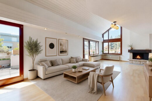 salon avec day time, inside property, sol en finition bois, wood finish floor, et cheminée