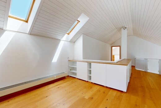 pièce vide avec puits de lumière, sol en finition bois, wood finish floor, inside property, et plafond voûté