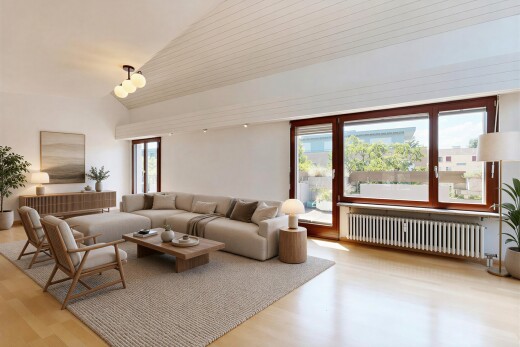 pièce vide avec sol en finition bois, wood finish floor, radiateur, lumière naturelle, et natural light