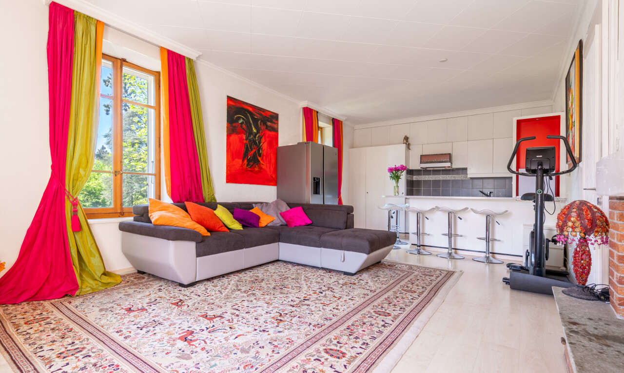 salon avec lumière naturelle, natural light, inside property, sol en finition bois, et wood finish floor