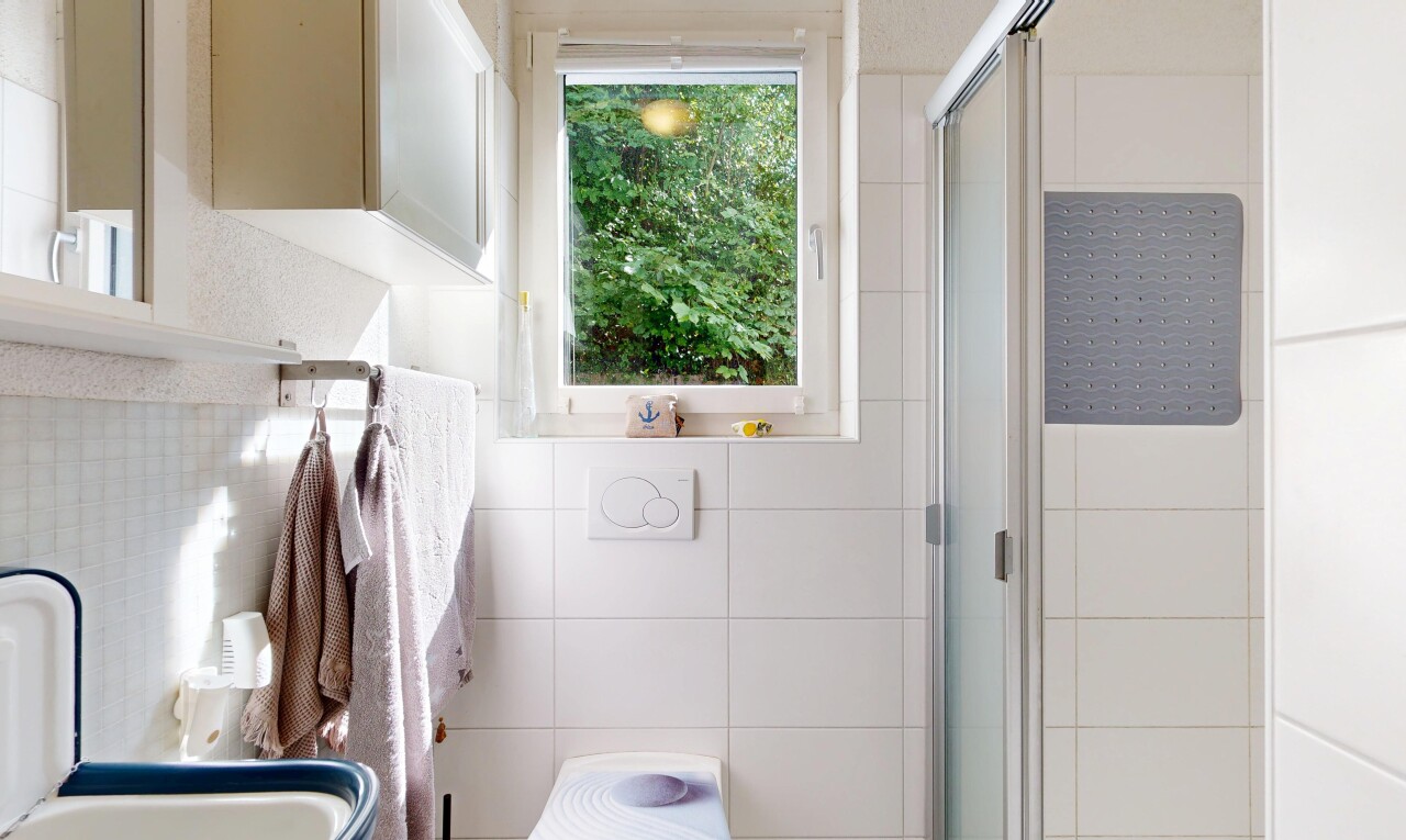 salle de bains avec salle de bain complète, douche, inside property, évier, et lumière naturelle