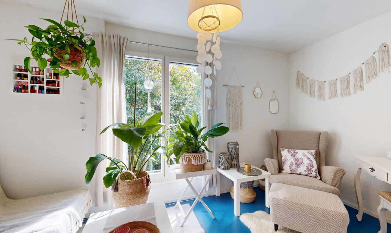 salon avec lumière naturelle, natural light, cloison sèche, drywall, et inside property