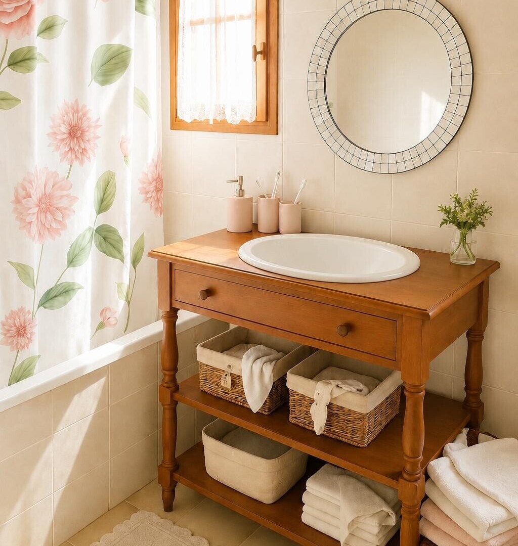 salle de bains avec mur en carrelage, tile wall, miroir, salle de bain complète, et inside property