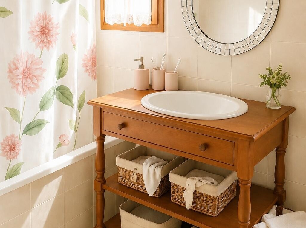 salle de bains avec mur en carrelage, tile wall, miroir, salle de bain complète, et inside property