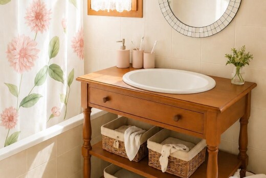 salle de bains avec mur en carrelage, tile wall, miroir, salle de bain complète, et inside property
