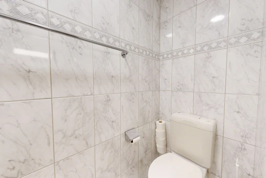 bad mit toilette, tile wall, und fliesenwand