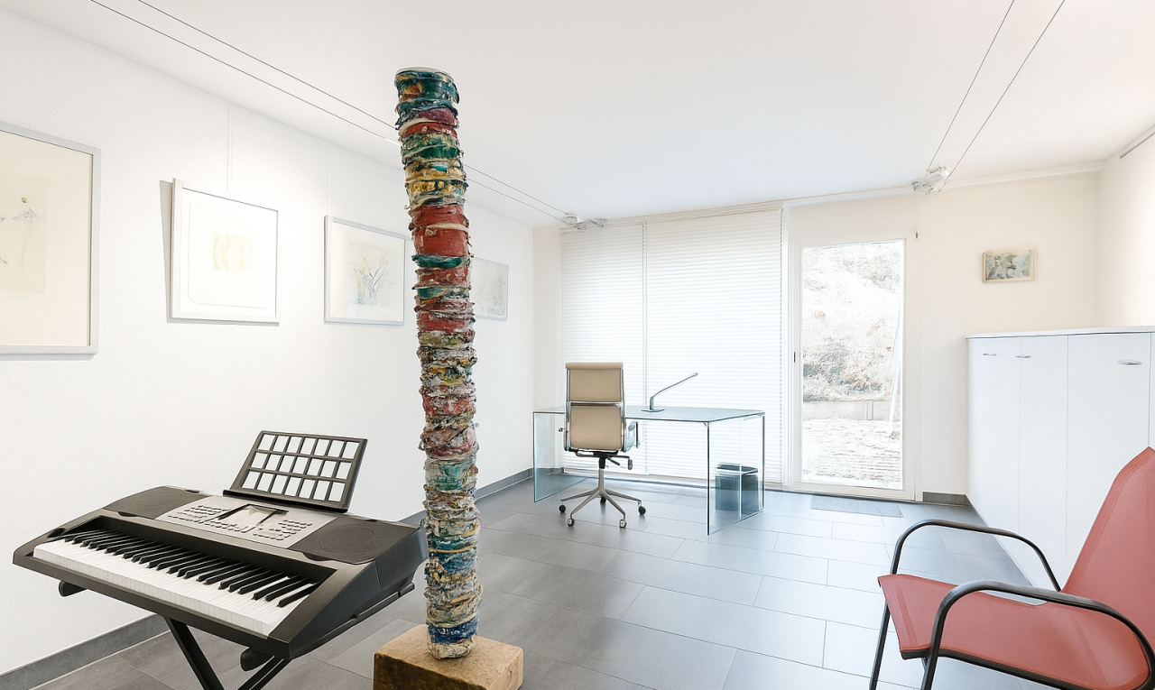 office area with floor to ceiling windows
