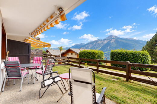 terrasse mit markise, terrasse, from property, mountain view, und blick auf die berge