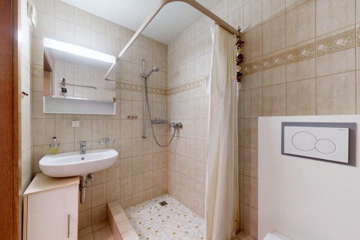 bad mit inside property, dusche, komplettes badezimmer, tile wall, und fliesenwand