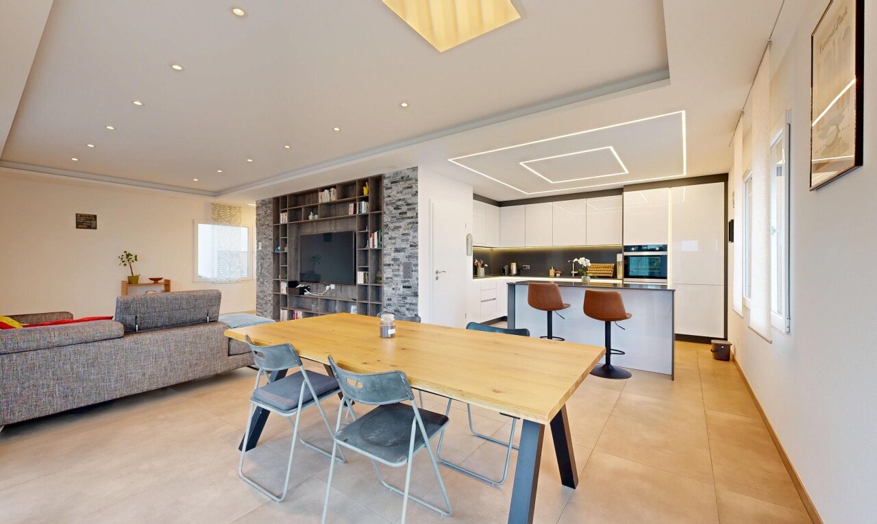 living room with light tile patterned floors