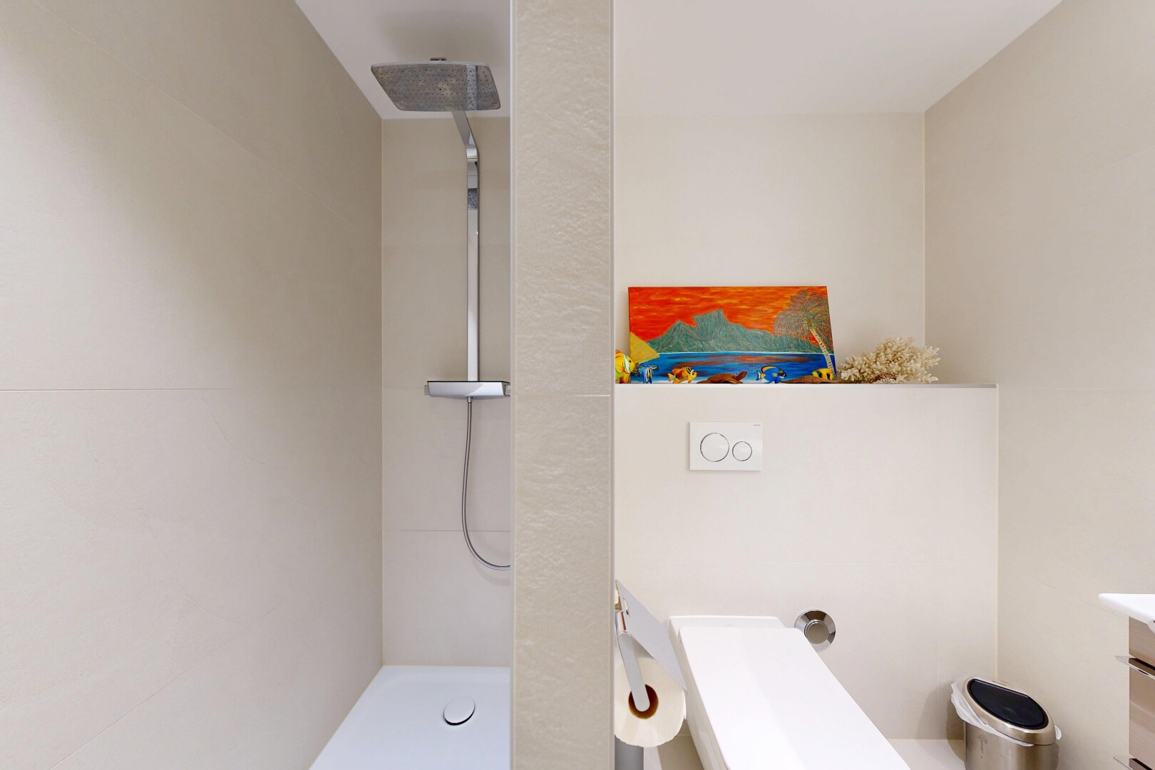 full bath with a walk in shower and vanity
