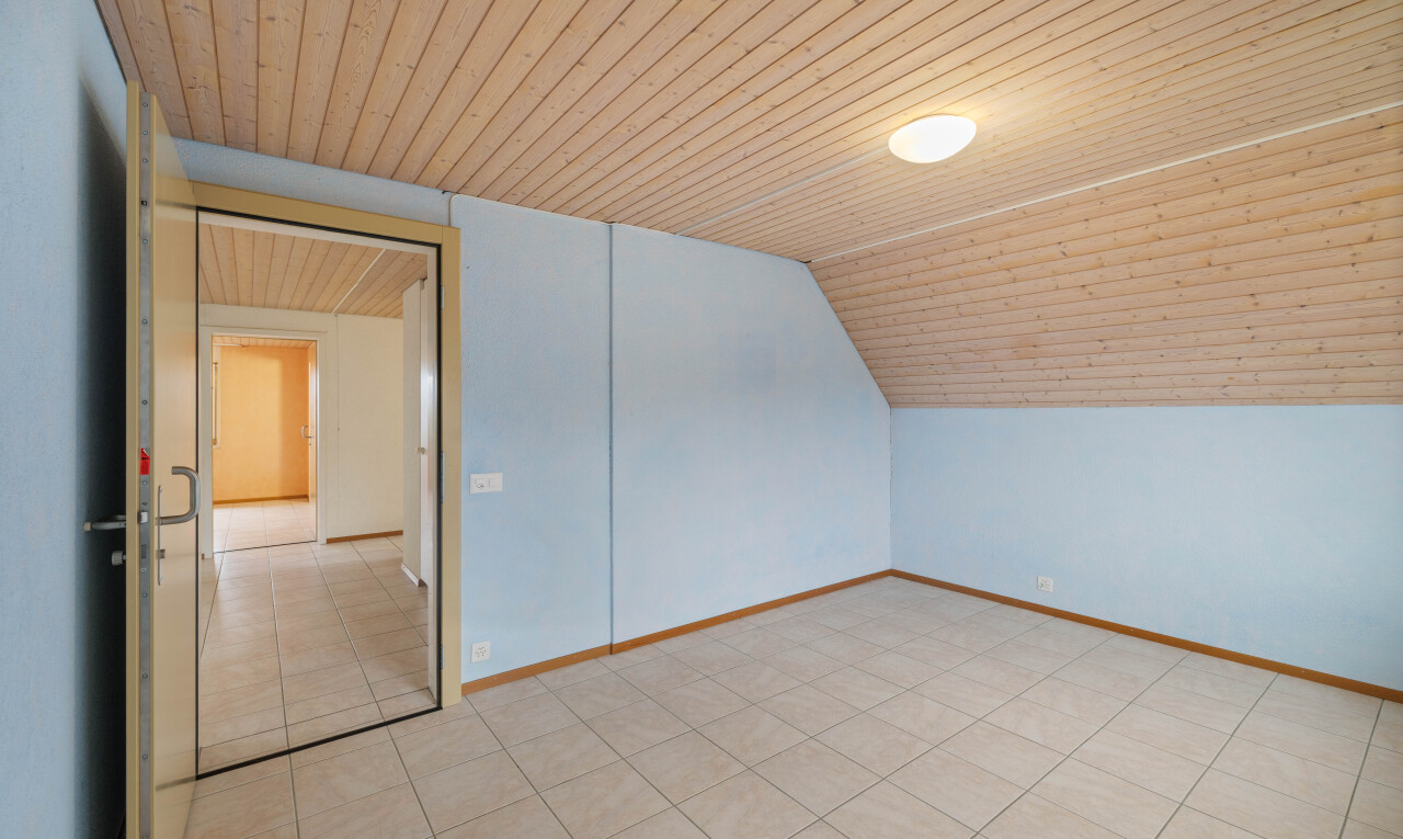 leerer raum mit inside property, wood ceiling, holzdecke, low ceiling, und niedrige decke