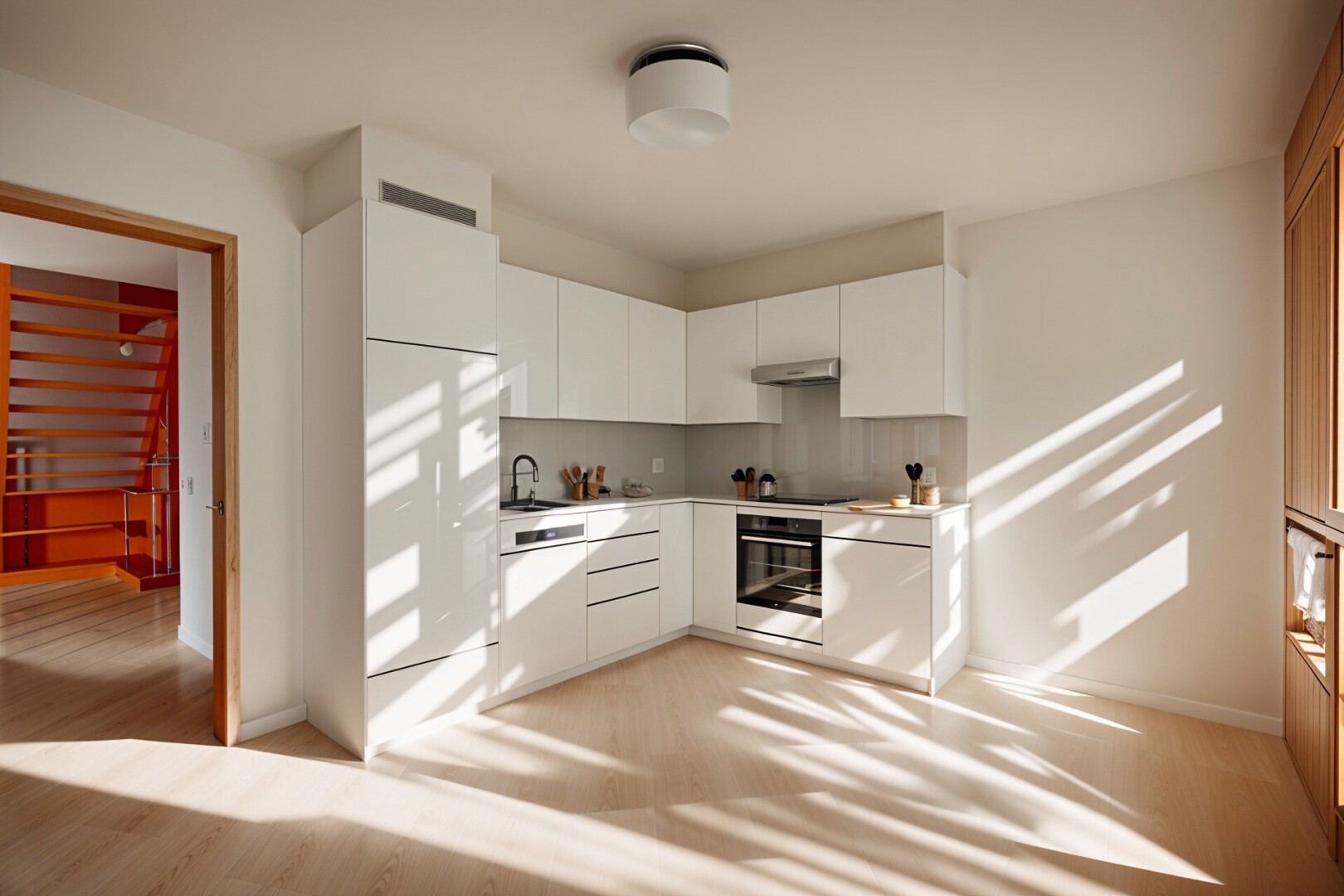 cuisine avec hotte, plans de travail, four, dosseret, et backsplash