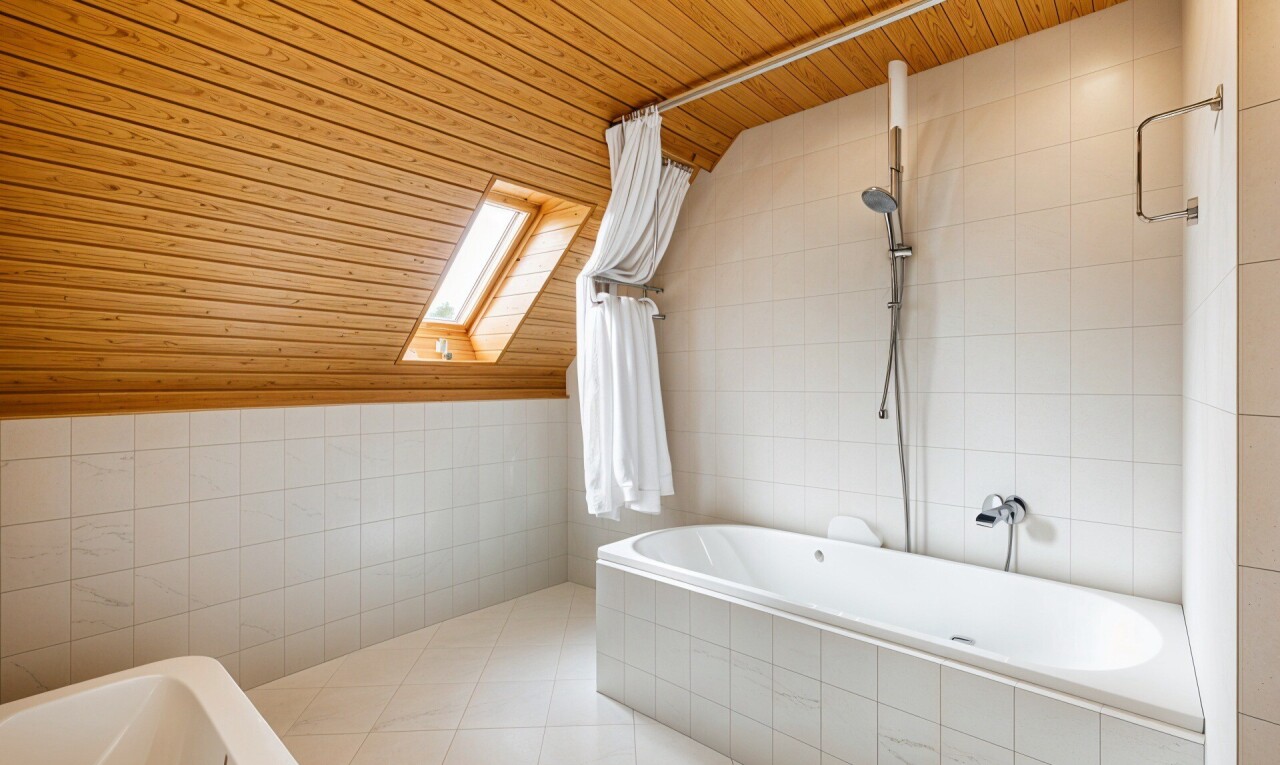 salle de bains avec mur en carrelage, tile wall, tile tub, sol en carrelage, et tile floor