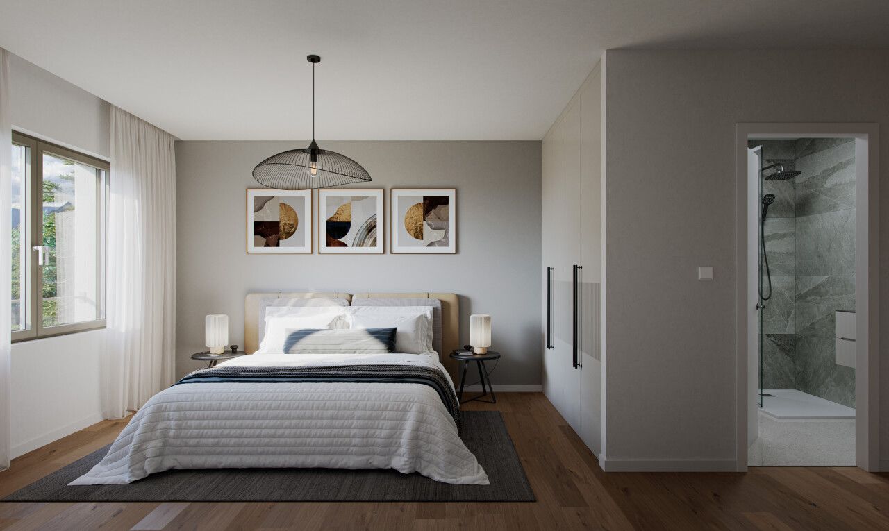 zimmer / schlafzimmer mit inside property, gipskartonwand, drywall, holzfußboden, und wood finish floor