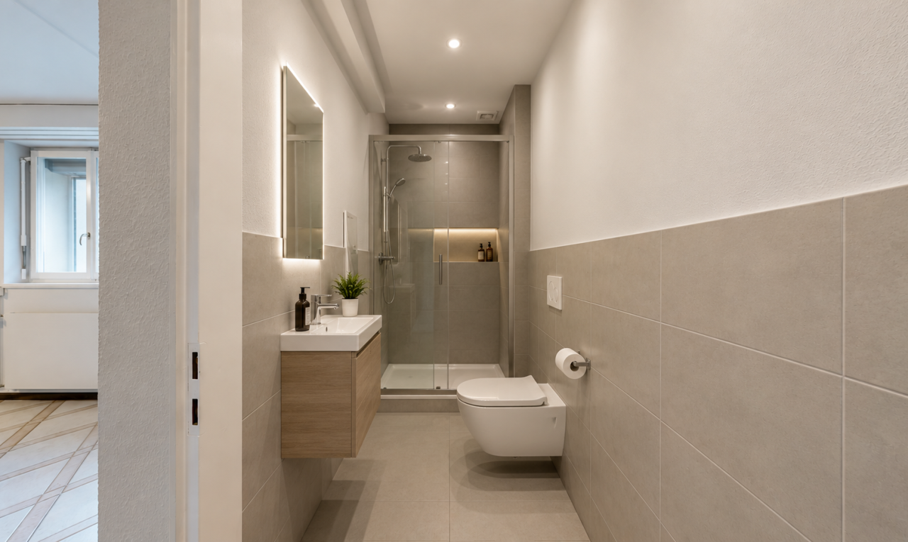 couloir avec tile wall, mur en carrelage, textured wall, mur texturé, et inside property
