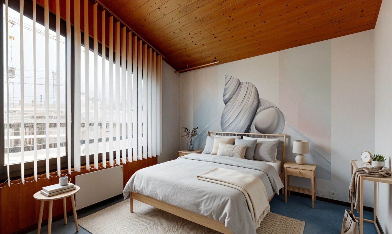 leerer raum mit holzdecke, wood ceiling, teppich, carpet, und natürliches licht