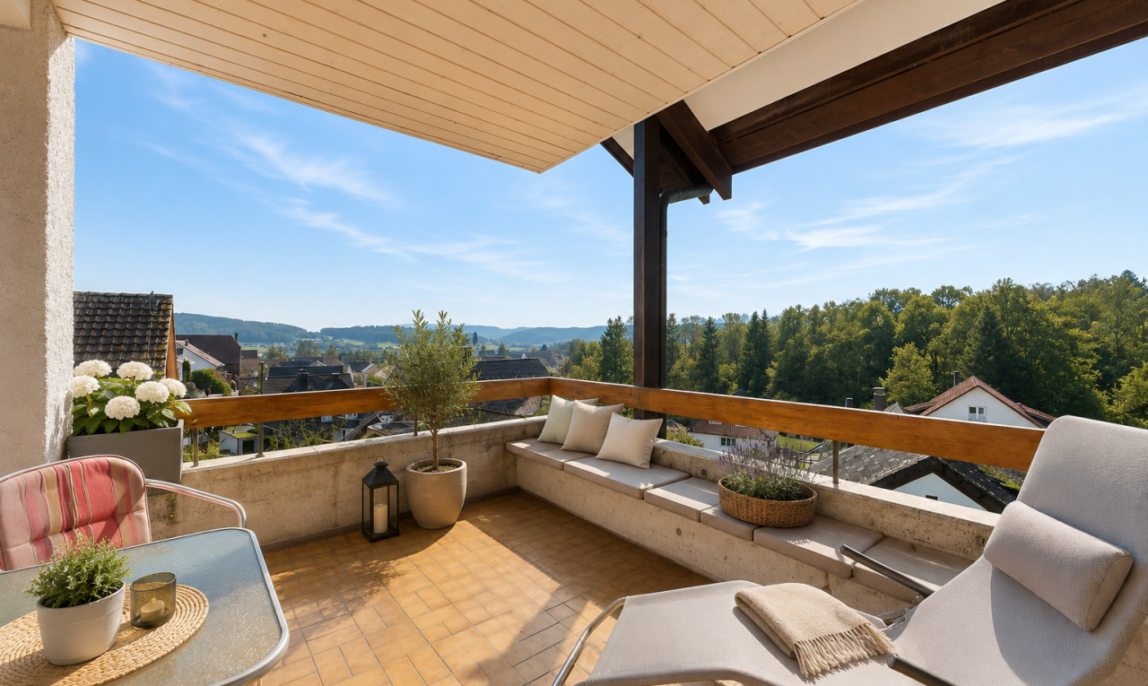 terrasse mit view focus, day time, und from property